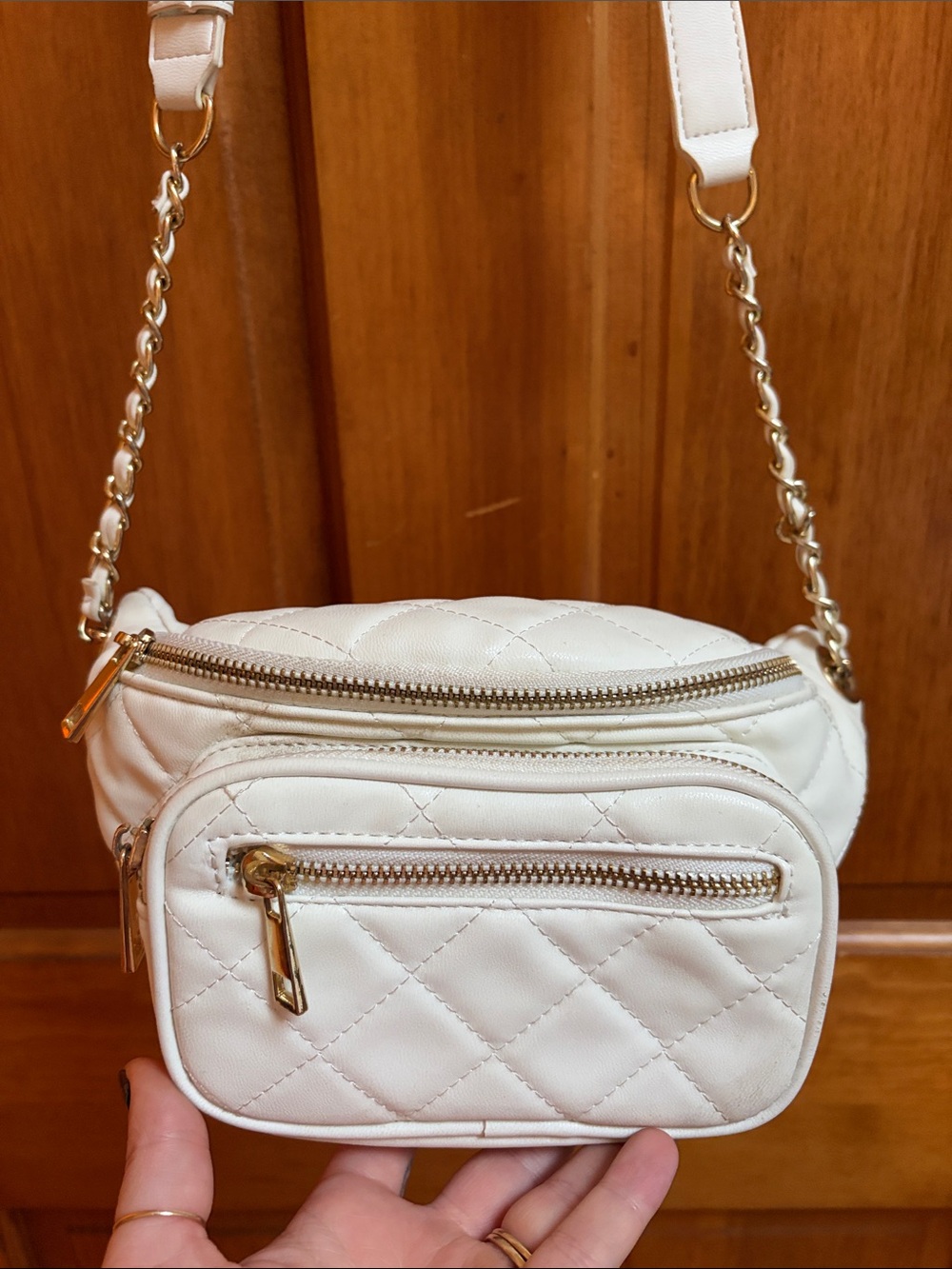Forever 21 White Quilted Mini Crossbody with Gold Hardware